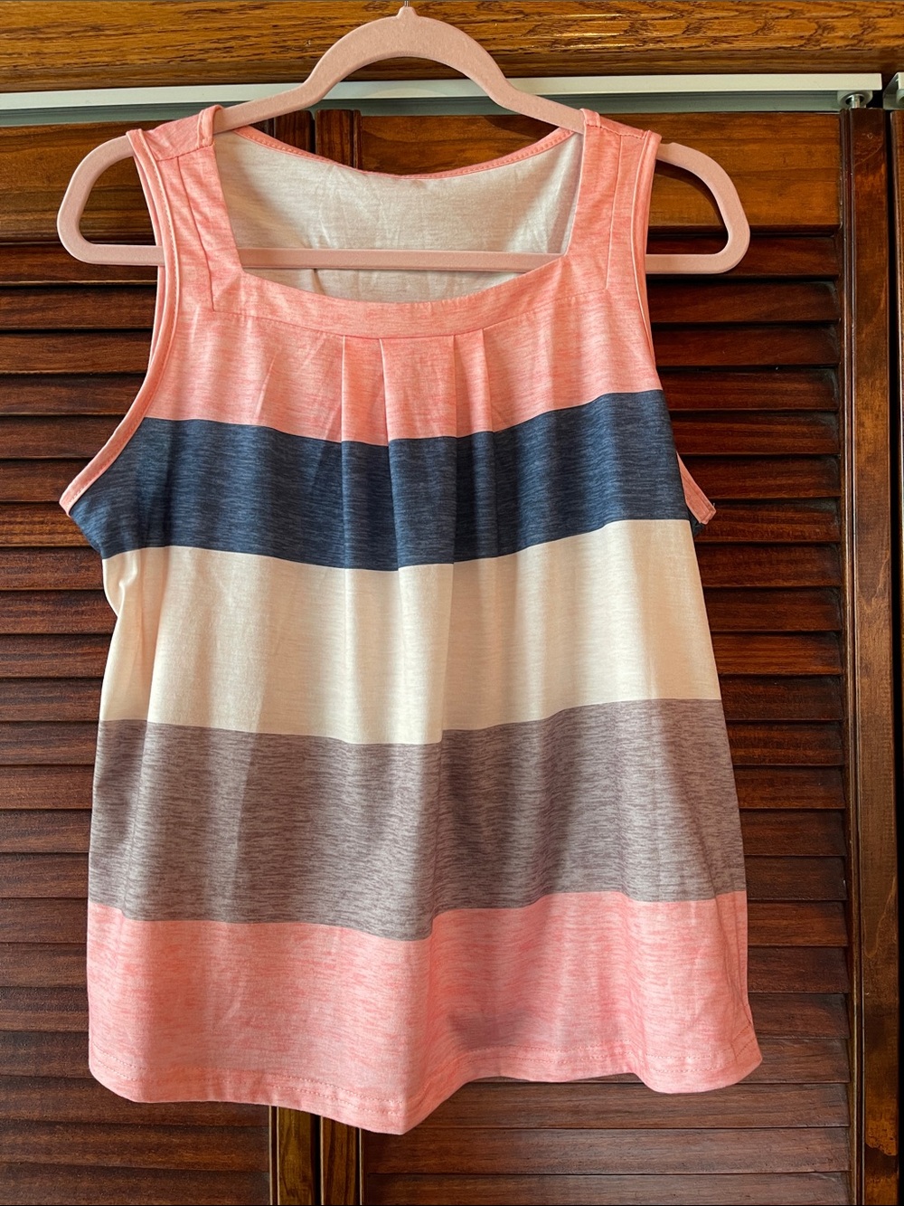 Women's Sleeveless Striped Tank Top - Coral, Navy & Cream SHEIN NWOT